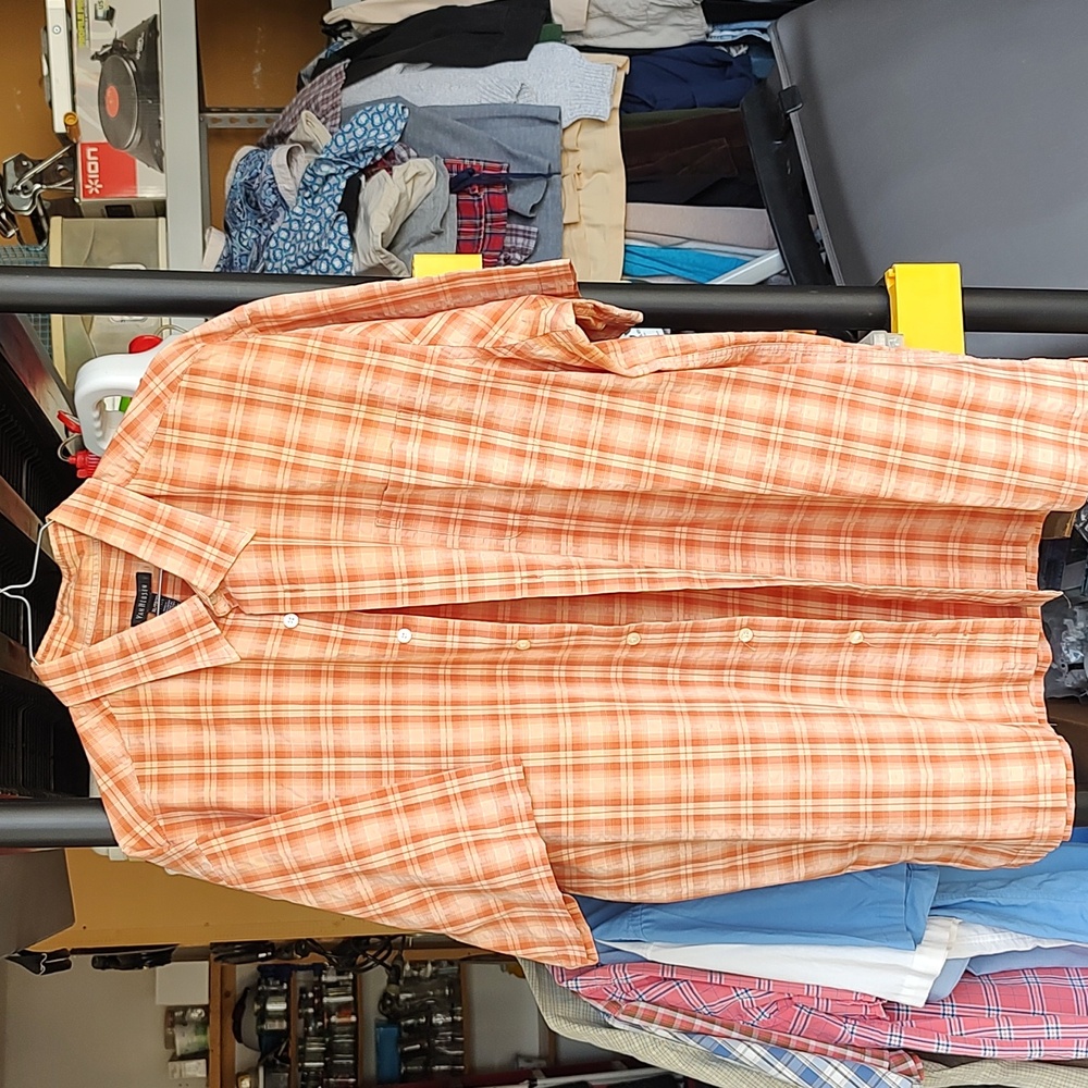 Men's X-large 17-17 1/2 button down shirt Van Heusen burnt orange plaid